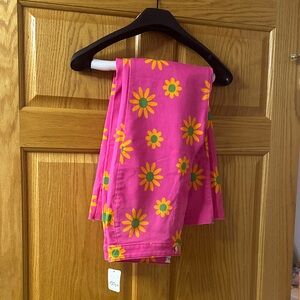 We The Free Pink Pants with Yellow and Green Floral Design